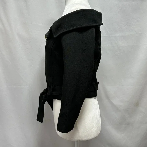 Eva Mendes New York & Company Black Off Shoulder Belted Moto Jacket Size S - Picture 5 of 10